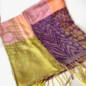 Pashmina Fringe Scarf of Purple, Pink & Green